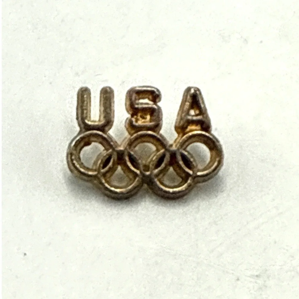 Vintage USA Olympic Rings Lapel Pin Gold Tone Team USA Sports Memorabilia